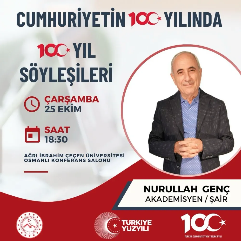 Ağrı’da, Nurullah Genç ile 100. Söyleşileri Programı Düzenlenecek