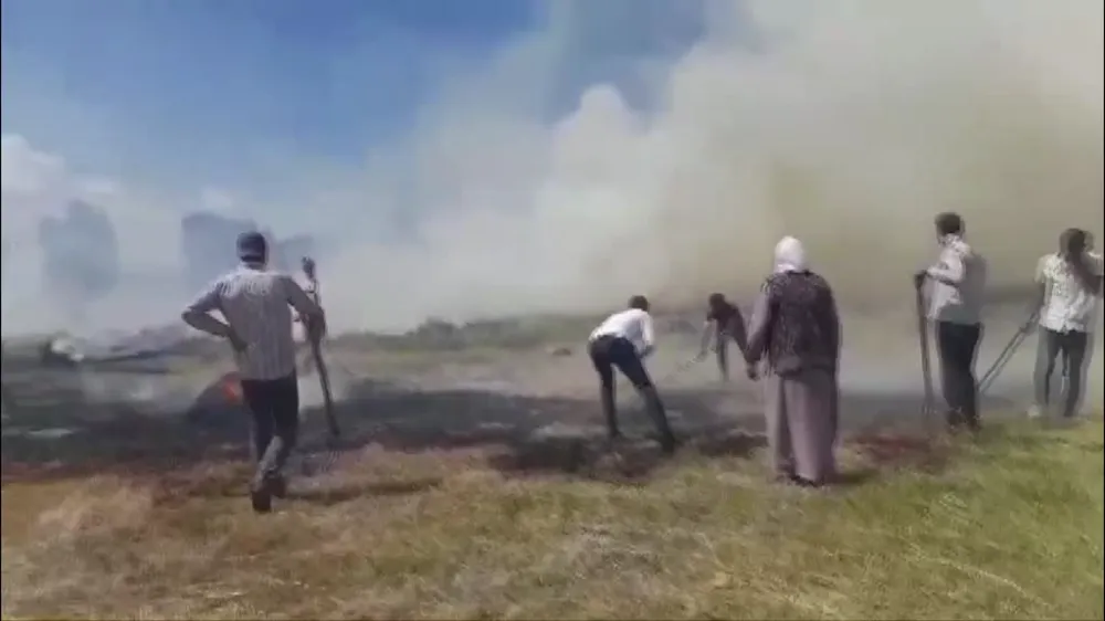 Yangında köylülerin biçtiği otlar zarar gördü