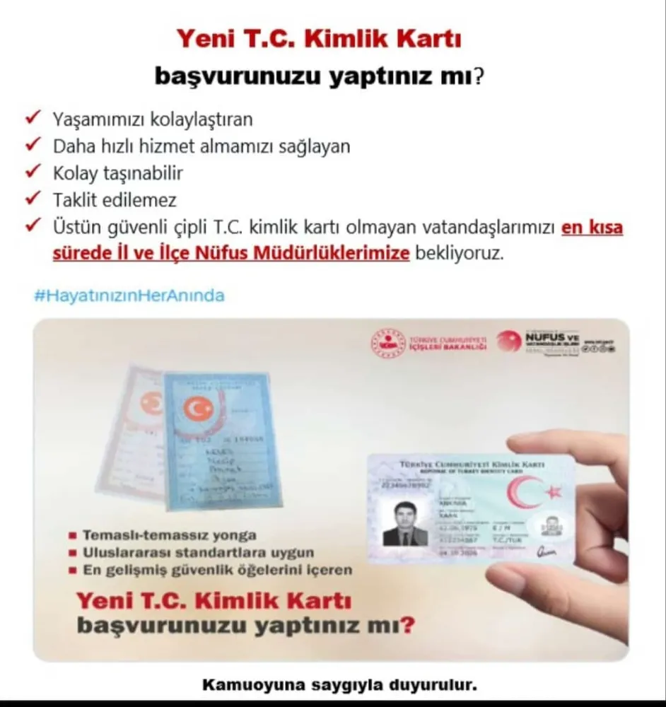 Nüfus Müdürlüklülerinden Duyuru, Eski Tip Kimlik Kartı Olanlara Öncelik