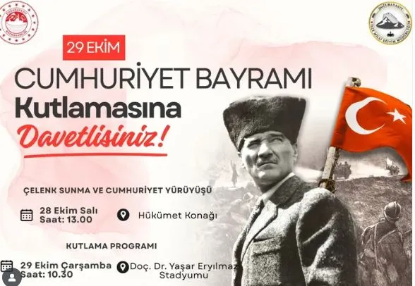 29 EKİM CUMHURİYET BAYRAMI 102. YIL DÖNÜMÜ DOĞUBAYAZIT’TA TÖRENLERLE KUTLANIYOR