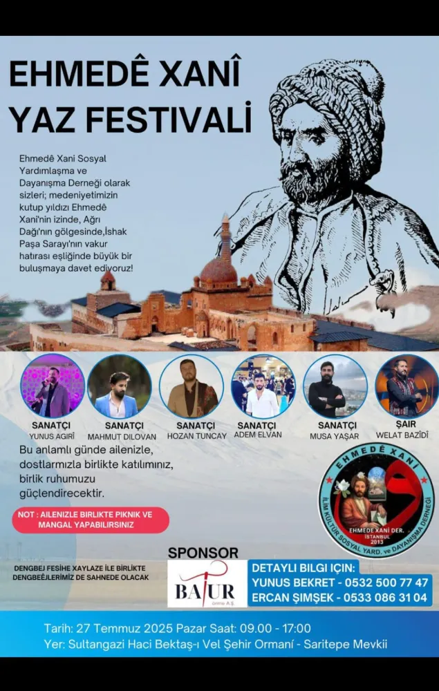 İSTANBUL EHMED-i XANİ İLİM KÜLTÜR SOSYAL YARDIMLAŞMA VE DAYANIŞMA DERNEĞİ YAZ FESTİVALİ -27 Temmuz 2025 Pazar-